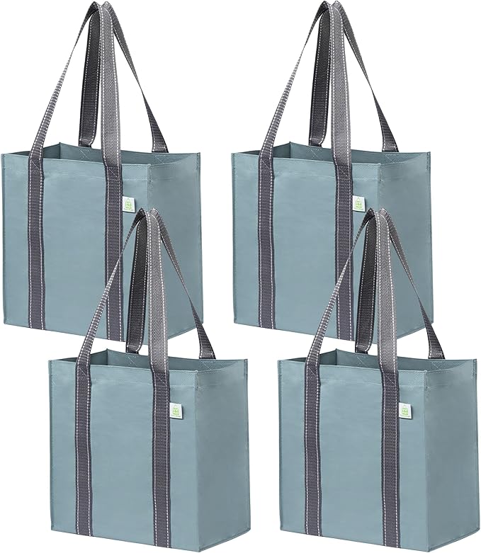VENO 2-4 Pack Reusable Grocery shopping Bags, Small Tote Bag w/Handle Hard Bottom, Heavy Duty, Foldable Carrier