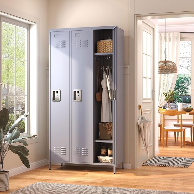 3 Doors Locker Storage Cabinet, Metal Locker for Employees, 72" Tall Lockers for Office School Gym Home, Require Assembly (Grey)