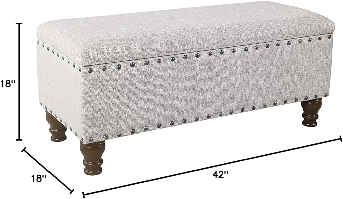 Homepop Home Decor | Upholstered Bench with Nailhead Trim | Large Ottoman with Storage for Living Room & Bedroom | Decorative Home Furniture, Gray Woven