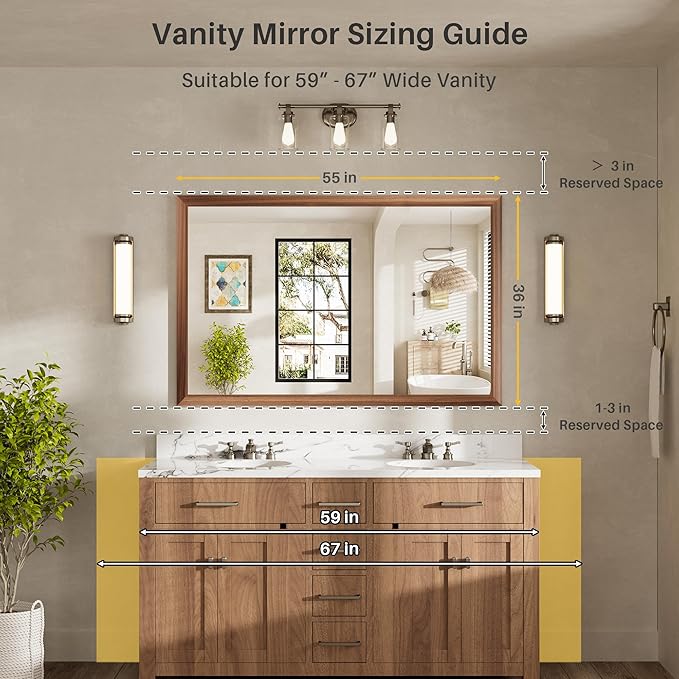 55x36 Inch Bathroom Mirror for Wall, Anti-Rust Walnut Wood Grain Metal Framed Bathroom Mirrors for Over Sink,Rectangler Mirrors for Bathroom Vanity, Farmhouse, Bedroom, Living Room, Entryway Decor