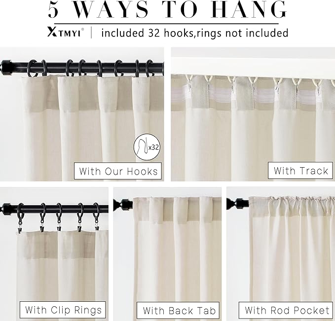 XTMYI Coastal Beach Curtains for Living Room,Sand Beige Light Colored Linen Sheer Cortinas para Cuarto Sala Elegantes Modernas 2023 Con Cortinas Transparentes,102 Inch Long,2 Pieces