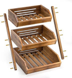 G.a HOMEFAVOR Fruit Basket: 3-Tier Acacia Wood Fruit Bowl for Kitchen, Fruit Stand Storage Holder for Vegetables and Snack Home Kitchen Countertop Organizer (Self-assembly)