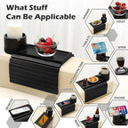 Couch Cup Holder Tray, 15.75" Bamboo Cup Holder for Couch, 3 in 1 Foldable Arm Chair Clip on Side Tray Table for Remote Snack Table on Armrest