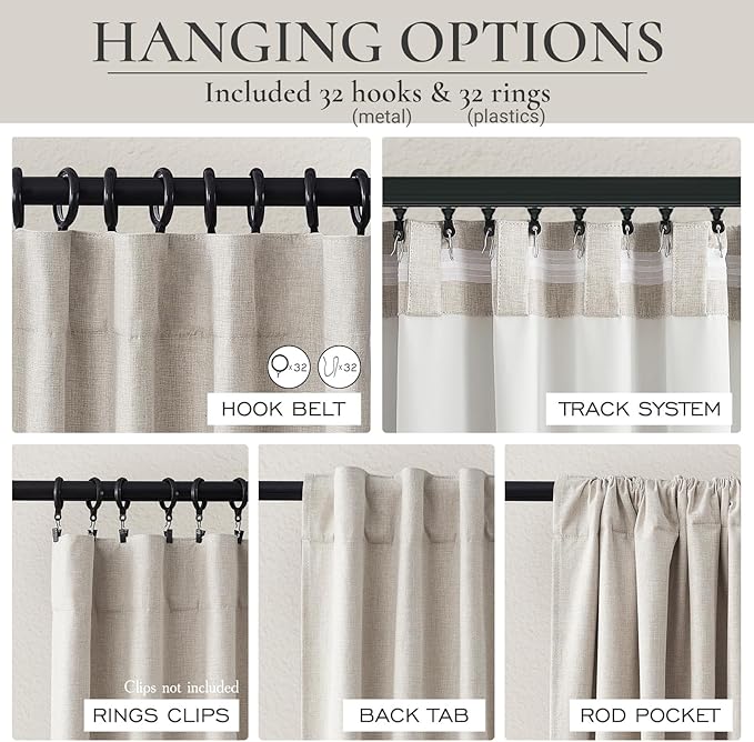100% Blackout Elegant Curtains 95 Inch 2 Panel Set for Living Room/Sunroom Thermal Insulated Custom Curtains for Windows Boho Farmhouse Drapes Office(Ivory Cream/Off White)Hook Belt Pleated/Back Tab