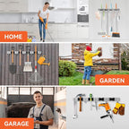 ZONGOOL 2 Pack Mop Broom Holder Wall Mount, 4 Racks and 5 Hooks Broom Organizer Storage Tool Racks Stainless Steel Non-slip Wall Hanger for Home Kitchen Garden Laundry Garage (Silver)