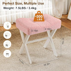18-Inch Vanity Stool Chair, Vanity Bench with Metal X-Legs, Ottoman Accent Stool with Breathable and Soft Boucle Fabric Saddle Seat, Pink