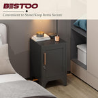 Bestoo Metal Locking Cabinet, 23.6" H Locker with 1 Magnetic Door and 1 Adjustable Shelve, Small Lockable Nightstand, Black Bedside Storage Cabinets for Bedroom, Home, Office, School