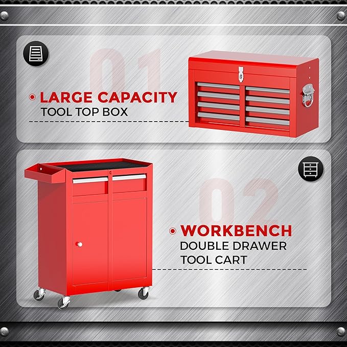 INTERGREAT Tool Chest, 5 Drawers Rolling Tool Chest with Detachable Top Tool Box, Tool Chests with Universal Lockable Wheels, Metal Tool Cart for Garage, Workshop, Barbershop