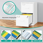 SISESOL 2 Drawer File Cabinet with Lock and Tag,Narrow Two Drawer Filing Cabinet,Vertical Metal File Cabinets,White Small Filing Cabinets for Home Office Fit Letter/A4/Legal Size File,Easy Assembly