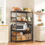 Storage Shelves 4-Tier Large Capacity Metal Shelving with Hooks, Heavy Duty Garage Shelving Unit with Leveling Feet, Stable Metal Shelves for Pantry, Kitchen and Closet,36" W x 12" D x 60" H, Black