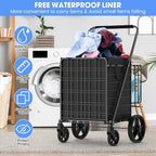 450lbs Capacity Shopping Cart,Upgrade Huge Grocery Cart on Wheels,Heavy Duty Foldable Utility Shopping Carts with Double Basket and 360° Rolling Swivel Wheels for Groceries Laundry Transport 1