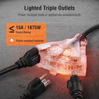 SURAIELEC 12 Gauge Extension Cord Reel, 45 FT Retractable Extension Cord, 12 AWG/3C SJTOW Heavy Duty Power Cord, 15 AMP Circuit Breaker, Lighted Triple Tap, Ceiling or Wall Mount, ETL Listed, Orange