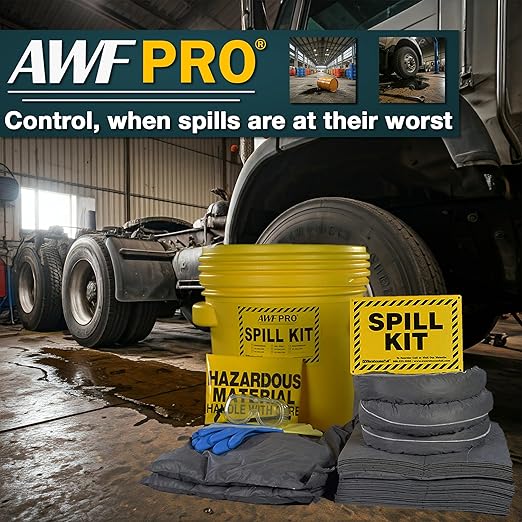 AWF PRO 20 Gallon Universal Spill Kit, 59 Pieces – 20 gal DOT Approved Drum, Socks, Pads & Pillows, & Accessories