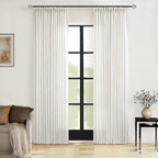 90 Inch Pinch Pleated Linen Curtains 2 Panel Set for Living Room Cream Natural Thick Linen Textured Drapes 90 Inches Long Pinch Pleat Drapes Birch Ivory Semi Sheer Curtain for Dining Bedroom Office