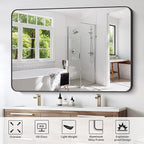 FORBATH Large Bathroom Mirror 60" x 40", Black Rectangle Metal Framed Rounded Corner Wide Wall Mounted Mirror for Bathroom Bedroom Entryway Decor(Horizontal/Vertical)