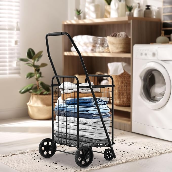 YITAHOME Folding Shopping Cart with Wheels, Portable Collapsible Grocery Cart for Seniors, Rolling Utility Cart for Laundry, Storage & Organizer (Foldable, Easy Carry)