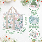 VENO 2 Pack Cooler Bag, Insulated Grocery Bags for Food Delivery, Collapsible Cooler, Reusable Shopping Bags for Groceries, Hard Bottom, Zippered, Foldable, Christmas Pattern (Pastel Forest, 2 Pack)