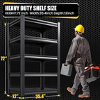 5-Tier Garage Shelving Heavy Duty, Adjustable Metal Shelving Unit, 2500LBS Garage Storage Shelves, Easy Assembly Steel Shelving, Utility Storage Rack Shelf for Warehouse, 72”H*35.4”W*12”D