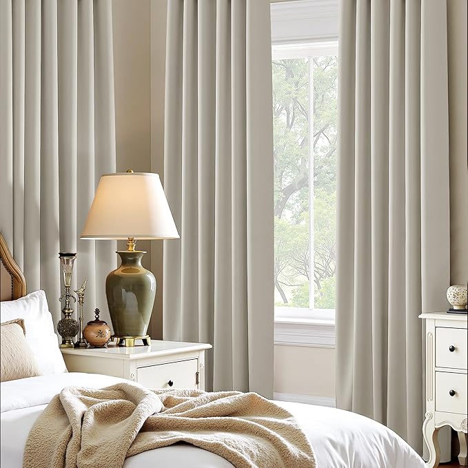 PONY DANCE Short Black Out Curtains 48 inch Long for Small Window, Rod Pocket Privacy Bathroom Draperies,Thermal Insulated Lighting Blocking Drapes for Basement(2 Panels Set,Cream, W42 x L48 inches)
