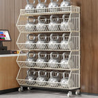 Commercial Supermarket Display Cart - 5-Tier Industrial Slanted Rolling Shelves Metal Storage Rack for Retail Store, Warehouse & Home Use, 66LBs/Tier Tool-Free Setup