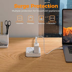 Extension Cord with Multiple Outlets 5 FT, TESSAN Small Flat Plug Power Strip with 3 USB (1 USB C) and 3 AC, Surge Protector Charging Station for Office, School, Dorm Room Essentials, White