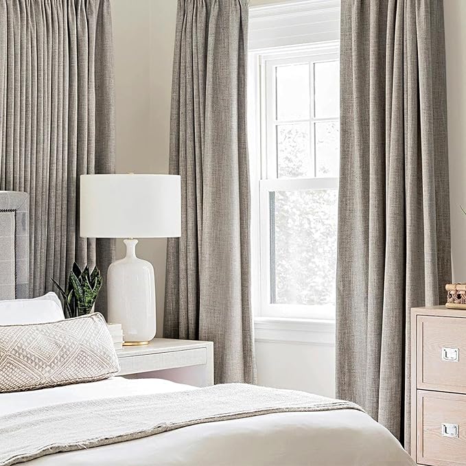 MIULEE 100% Blackout Linen Textured Curtains for Bedroom Solid Thermal Insulated Warm Taupe Grommet Room Darkening Curtains & Drapes Luxury Decor for Living Room Nursery 52 x 54 Inch (2 Panels)