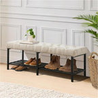 55.5" End of Bed Bench, Modern Chenille Button Tufted Bedroom Bench, Upholstered Storage Shoe Bench with Metal Base, Dinning Table Bench for Living Room, Bedroom, Entryway, Light Brown
