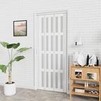 24-36 x 80in Accordion Doors Interior Folding Door, White PVC Accordion Door with 4 Frosted Acrylic Glass with Upgraded Roller & Handle & Complete Hardware, for Closet Bathroom Doorways