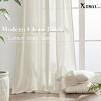 XTMYI Extra Wide Curtains 70 in Width for 72 Inch Window,Pleated Back Tab Linen Semi Sheer Full Length Curtains for Living Room Sliding Glass Door 2 Panel Set,72x90,70x90,6FT x 90 Inches Long,Cream