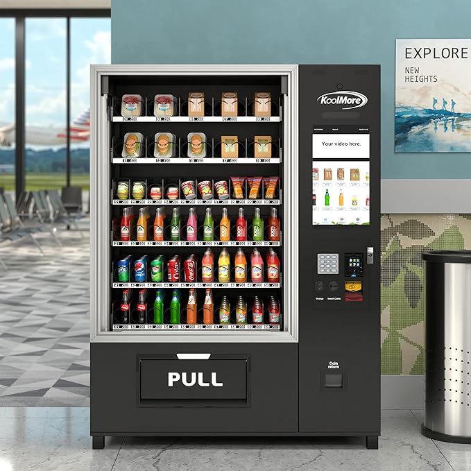 KoolMore Snack Vending Machine with 21.5 in. Touch Display, 66 Slots and Elevator-Lift Dispensing, Refrigerated, Bill, Coin and Credit Card Acceptor, Wifi, 4G Connectivity in Black (KM-VMRWT-66EBCR)