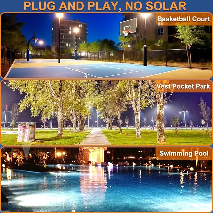 XXBSAZ 2 Pack 300W LED Flood Lights Outdoor, 37,000LM Plug-in Hardwire Work Light IP66 Waterproof - 6500K Daylight Bright for Yard, Garage, Stadium