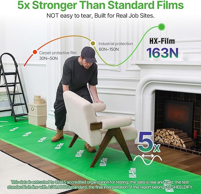 39" x 100' Heavy-Duty Floor Protection | Construction Grade Carpet Protector | Drop Cloth Plastic Film for Hardwood Floors | Waterproof Painters Covering with No Residue (Green)