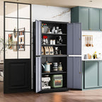 71” Metal Storage Cabinet-Lockable File Garage Tool Cabinets with Doors and Shelves- Gray&Black Steel Cabinet for Garage-Heavy Duty File Storage for Home, Office, Gym, Kitchen, School