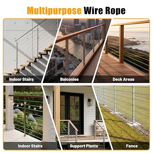 AHEONLAR 1000FT 1/8" T316 Stainless Steel Cable for Railing,7x7 Wire Rope with Cutter,1850 lb Breaking Strength,Deck Stair Fence Hardware Kit for Indoor Outdoor Use,Black