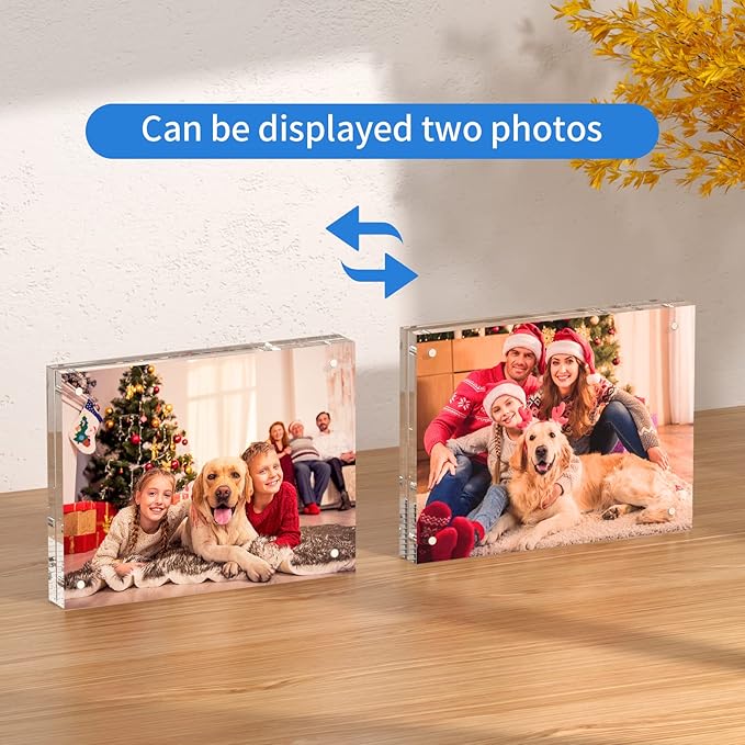 NIUBEE 5x7 Acrylic Frame, Clear Picture Frame 20% Thicker Block,Frameless Acrylic Frames Double Sided,Magnetic frames Display Desktop for Office/Home