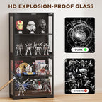 Display Cabinet with Glass Doors, 4-Tier Curio Cabinet with 3 Color Lights for Collectibles, Glass Display Case with Human Body Sensor, Bookcase with 4 Shelves, Storage Cabinets, Black