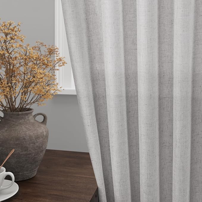 Grey Linen Textured 96 Inch Curtains 2 Panel Set Back Tab Rod Pocket Sheer Light Filtering Boho Room Decor Aesthetic Curtains Burlap Look Curtain Drapes for Living Room Bedroom 8Ft 40x96 Inch