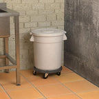 20 Gallon White Round Commercial Trash Can with Lid and Dolly