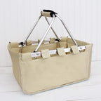 Threadart Large Collapsible Market Basket - Natural | Aluminum Frame | Polyester Fabric | Convenient Fold Flat Design |Reusable Space-Saving Shopping Tote, Gift Basket, Beach Basket, Picnic Basket