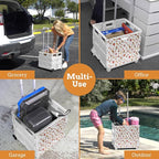 Inspired Living Ultra-Slim Rolling Collapsible Storage Pack-N-Roll Utility-carts, with Telescopic Handle, for Home, Garden, Shopping, Office, School use, Large, White, Cocktail Print