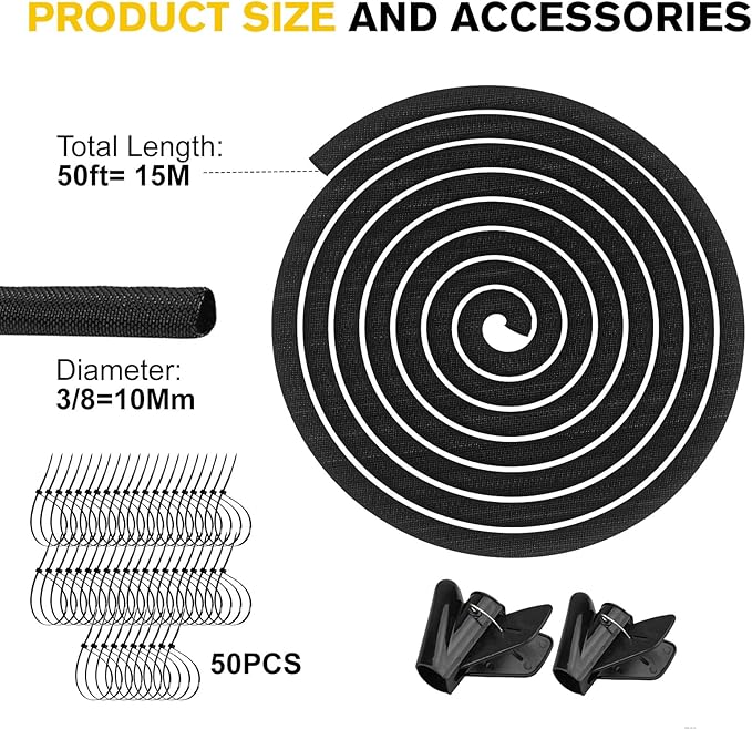 Cord Protectors from Pets No Chew, Ultra Durable Wire Protector Cord Covers for Pets, Flexible Cable Sleeve Cord Management for TV/Computer/Electric Wires/Phone Charging Cables (3/8"-50Feet)