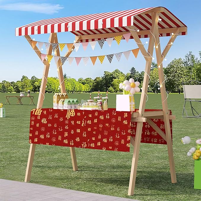 Outdoor Vendor Cart, Portable Cart with Canopy, Movable Stall Display Stand, Foldable Vending Stand Kiosk Display Trolley with Canopy, for Market, Street Food, Events(Red 6,120cm/47.2in)