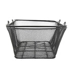 SSWBasics Black Metal Shopping Basket with Handles - 17”W x 12”D x 7”H - Durable and Sleek Grocery Basket for Grocery, Market, Retail, and Thrift Stores - Lightweight, Stackable Shopping Baskets for
