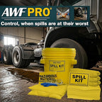 AWF PRO 20 Gallon Hazmat Spill Kit, 59 Pieces – 20 gal DOT Approved Drum, Socks, Pads & Pillows, & Accessories