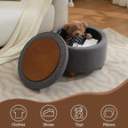 24Inch Round Storage Ottoman with Tray, Modern Tufted Fabric Circle Coffee Table with Storage, Upholstered Ottoman with Removable Top for Living Room, Bedroom, Dark Grey