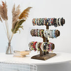 LadyRosian Wooden Bangle Display Holder Stand,3-Tier Wooden Rotating Jewelry Display Stand (Brown-3 layers)