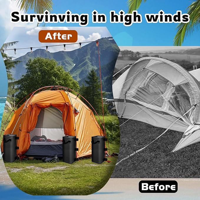 slashome 2 Pack 25L Canopy Water Weights for Wind, 110 Lb Water Bag Weights, Heavy Duty Anti-Tip Tent Stakes Leg Weight Bags for Gazebo, Pop Up Canopy, Party Tent, Market Stall (25 L, 2)