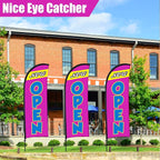 Buryeah 3 Sets Now Open Feather Flag Pole Kit for Business Advertising 7 ft Open Flag Banner Sign with Pole Kit Ground Stake and Portable Bag for Outside Ground (Lavender)
