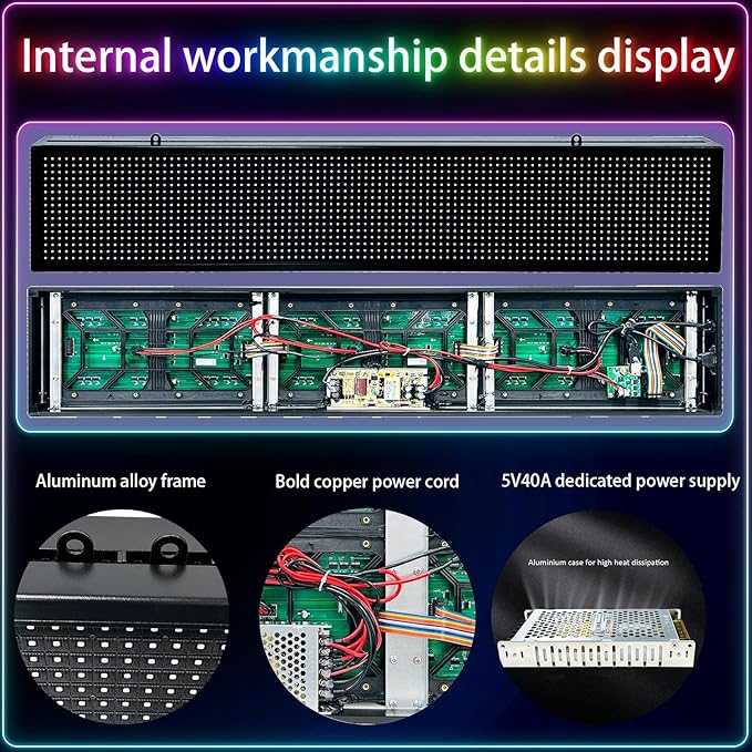 Waterproof Programmable Led Sign Custom Scrolling Outdoor Digital Signs For Business Electronic Message Board 5000cd/㎡ Brightness Advertising Display Screen Wifi/App Control(39"X8")