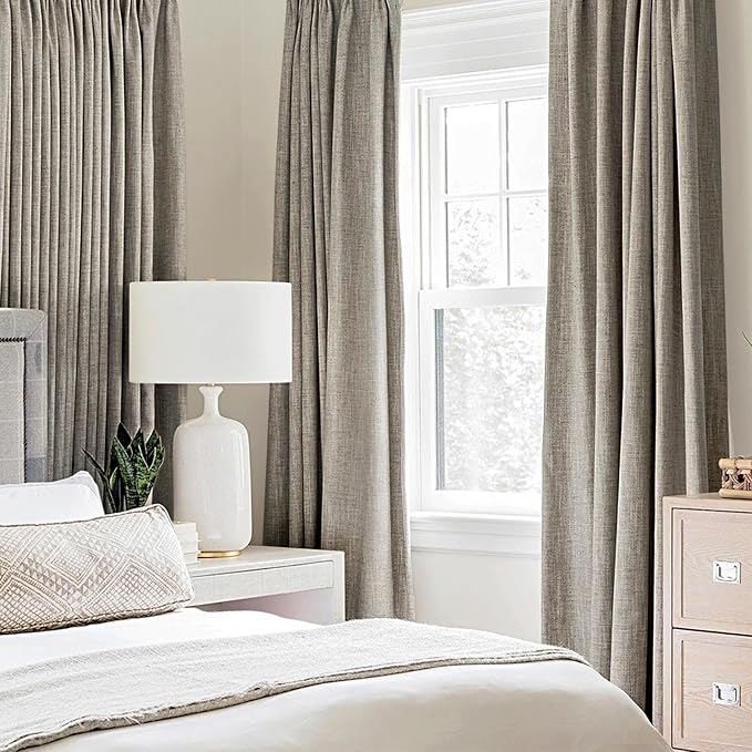 MIULEE Linen Texture Curtains for Bedroom Solid 100% Blackout Thermal Insulated Linen Curtains Grommet Room Darkening Drapes for Living Room Nursery 52x45 Inch (2 Panels)